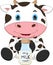 Cartoon cow holding milk in a bottle