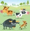 Cartoon cow set: cows, bull and calf bull