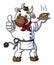 a cartoon cow smiling, wearing a chef\\\'s outfit, and posing with a thumbs up