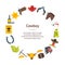 Cartoon Cowboy Banner Card Circle. Vector