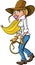 Cartoon cowgirl with lasso