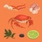 Cartoon crab food collection, vector omar, set seafood