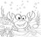 Cartoon crab. Underwater world. Black and white vector illustration for coloring book