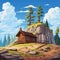 Cartoon Crag Cabin: A Vivid Stone House In Pine Tree Valley