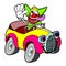 Cartoon crazy clown driving car