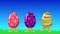 Cartoon crazy jumping eggs in a green grass. Happy Easter greeting loop animation.