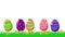 Cartoon crazy jumping eggs in a green grass. Happy Easter greeting loop animation isolated on white.