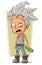 Cartoon crazy old man with gray hair