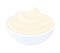 Cartoon creamy mayonnaise in small round bowl