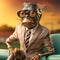 Cartoon Creature Slug In Glasses And Suit: Post-apocalyptic Futurism Art