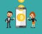 Cartoon cryptocurrency concept smartphone help business people to earn money