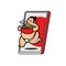 Cartoon cubby sumo wrestler holding big bowl ramen and running out from smartphone for food delivery