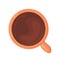 cartoon cup top view. Orange mug with hot tea or coffee, vector illustration