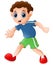 Cartoon curly young boy posing on a white background