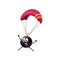 Cartoon currant character skydiving with parachute