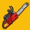 Cartoon curve of a chainsaw on a yellow background