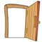 Cartoon curve open wooden door on a white background