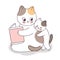 Cartoon cute adorable mother and baby cat reading book vector.