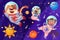 Cartoon cute animals astronauts in spacesuits flying in open space