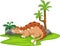 Cartoon cute ankylosaurus dinosaur sleeping