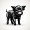 Cartoon Cute Baby Black Pig On White Background