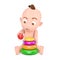Cartoon Cute Baby Boy Playing With Children Toys Plastic Rainbow Colored Pyramid. 3d Rendering