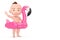 Cartoon Cute Baby Boy with Summer Swimming Pool Inflantable Rubber Pink Flamingo Toy. 3d Rendering