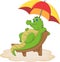 Cartoon cute baby crocodile sitting and sunbathing