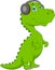 cartoon cute baby dinosaur wearing headphones