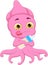 Cartoon cute baby octopus holding a bottle