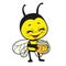 Cartoon cute bee hold a small jar of honey color variation for coloring page on white