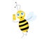 Cartoon cute bee mascot. A cheerful bee with yellow mobile phone. Small wasp. Vector character. Insect icon. Holiday template