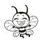 Cartoon cute bee super happy flies outlined for coloring page on white