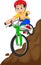 Cartoon cute boy mountain biking