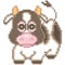 Cartoon cute brown cow. Pixel art style. The design is suitable for decoration of cards