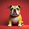 Cartoon cute Bulldog,Ruby background,Vermeer style. AI-Generated