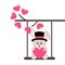 Cartoon cute bunny in hat with heart on a swing and on a lovely branch