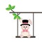 Cartoon cute bunny with hat and tie on a swing and on a branch