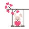 Cartoon cute bunny with heart on a swing and on a lovely branch
