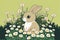 Cartoon of a cute Bunny rabbit sitting amongst flowers