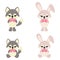 Cartoon cute bunny and wolf sits vector