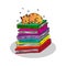 Cartoon cute cat animal sleeping on a stack of books