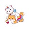 Cartoon cute caticorn cat and shiba inu dog puppy