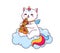 Cartoon cute caticorn character eating pizza