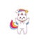 Cartoon cute caticorn character play with comet