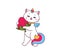 Cartoon cute caticorn character with strawberry