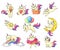 Cartoon cute caticorn characters isolated set