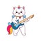 Cartoon cute caticorn with guitar, kitten unicorn