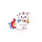 Cartoon cute caticorn playing with butterfly