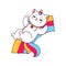 Cartoon cute caticorn on rainbow, kitten unicorn